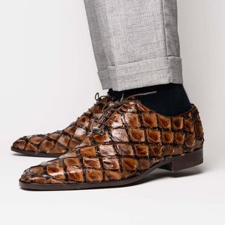 Marco Di Milano Olivieri Men's Shoes Clear Brown Exotic Pirarucu Leather Whole cut Oxfords (MDM1028)-AmbrogioShoes