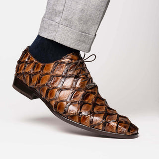 Marco Di Milano Olivieri Men's Shoes Clear Brown Exotic Pirarucu Leather Whole cut Oxfords (MDM1028)-AmbrogioShoes