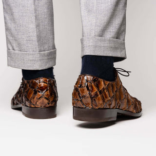Marco Di Milano Olivieri Men's Shoes Clear Brown Exotic Pirarucu Leather Whole cut Oxfords (MDM1028)-AmbrogioShoes