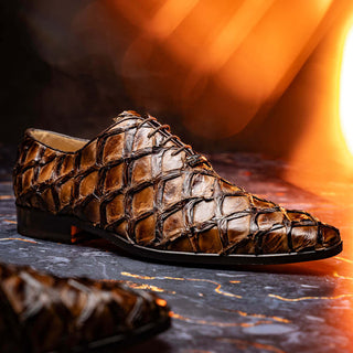 Marco Di Milano Olivieri Men's Shoes Clear Brown Exotic Pirarucu Leather Whole cut Oxfords (MDM1028)-AmbrogioShoes
