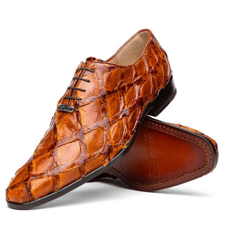 Marco Di Milano Olivieri Men's Shoes Cognac Exotic Pirarucu Leather Whole cut Oxfords (MDM1028)-AmbrogioShoes