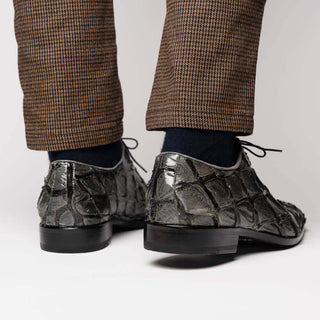 Marco Di Milano Olivieri Men's Shoes Gray Exotic Pirarucu Leather Whole cut Oxfords (MDM1028)-AmbrogioShoes