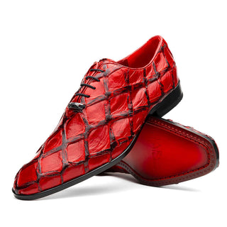 Marco Di Milano Olivieri Men's Shoes Red Exotic Pirarucu Leather Whole cut Oxfords (MDM1028)-AmbrogioShoes