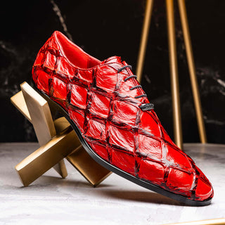 Marco Di Milano Olivieri Men's Shoes Red Exotic Pirarucu Leather Whole cut Oxfords (MDM1028)-AmbrogioShoes