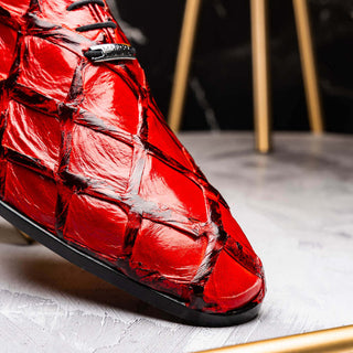 Marco Di Milano Olivieri Men's Shoes Red Exotic Pirarucu Leather Whole cut Oxfords (MDM1028)-AmbrogioShoes