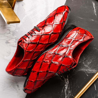 Marco Di Milano Olivieri Men's Shoes Red Exotic Pirarucu Leather Whole cut Oxfords (MDM1028)-AmbrogioShoes