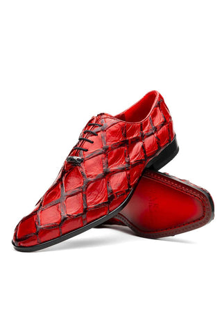 Marco Di Milano Olivieri Red Exotic Pirarucu Leather Whole cut Oxfords (MDM1028)-AmbrogioShoes