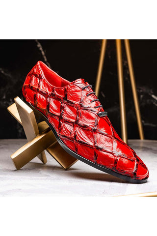 Marco Di Milano Olivieri Red Exotic Pirarucu Leather Whole cut Oxfords (MDM1028)-AmbrogioShoes