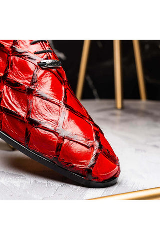 Marco Di Milano Olivieri Red Exotic Pirarucu Leather Whole cut Oxfords (MDM1028)-AmbrogioShoes