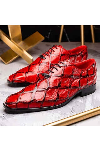 Marco Di Milano Olivieri Red Exotic Pirarucu Leather Whole cut Oxfords (MDM1028)-AmbrogioShoes