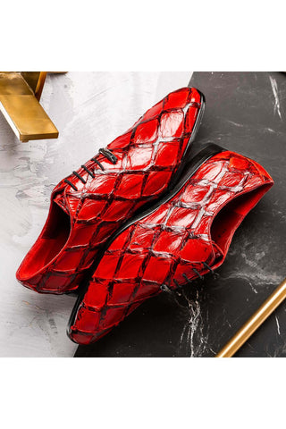 Marco Di Milano Olivieri Red Exotic Pirarucu Leather Whole cut Oxfords (MDM1028)-AmbrogioShoes