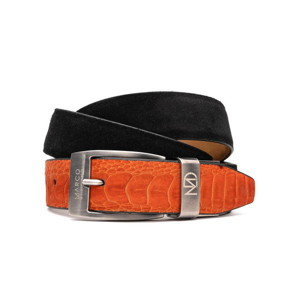 Marco Di Milano Orange & Black Genuine Ostrich Leg / Suede Leather Men's Belts (MDMB1041)-AmbrogioShoes
