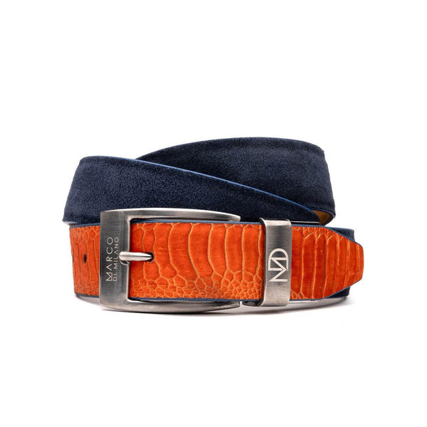 Marco Di Milano Orange & Navy Genuine Ostrich Leg / Suede Leather Men's Belts (MDMB1042)-AmbrogioShoes