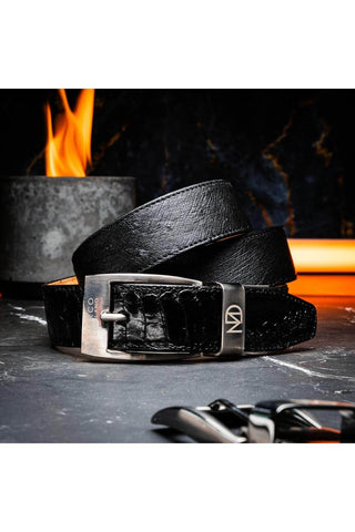 Marco Di Milano Ostrich Belt - Black-AmbrogioShoes