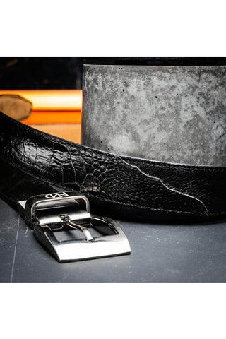 Marco Di Milano Ostrich Belt - Black-AmbrogioShoes