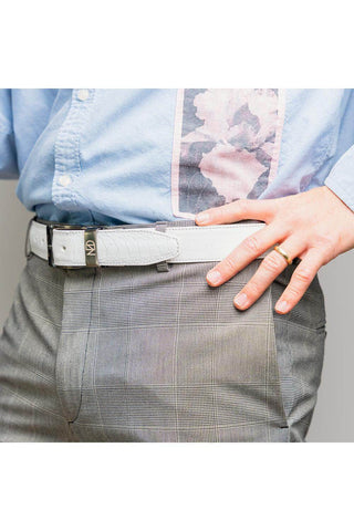 Marco Di Milano Ostrich Belt - White-AmbrogioShoes