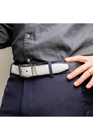 Marco Di Milano Ostrich Belt - White & Black-AmbrogioShoes