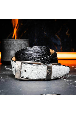 Marco Di Milano Ostrich Belt - White & Black-AmbrogioShoes