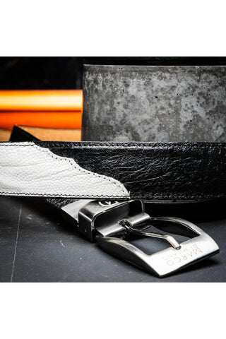 Marco Di Milano Ostrich Belt - White & Black-AmbrogioShoes