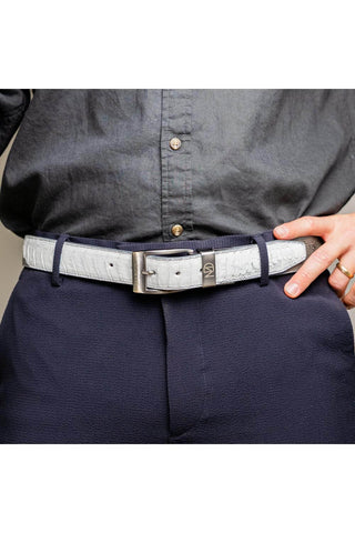 Marco Di Milano Ostrich Belt - White & Gray-AmbrogioShoes