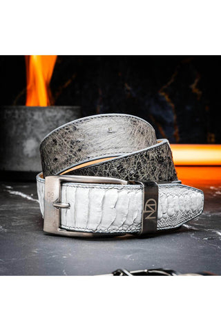 Marco Di Milano Ostrich Belt - White & Gray-AmbrogioShoes
