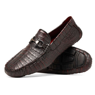 Marco Di Milano Parma Black Cherry Exotic Crocodile Moccasin Driver Horsebit Loafers (MDM1187)-AmbrogioShoes