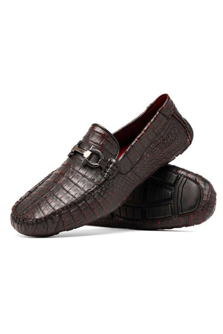Marco Di Milano Parma Black Cherry Exotic Crocodile Moccasin Driver Horsebit Loafers (MDM1187)-AmbrogioShoes