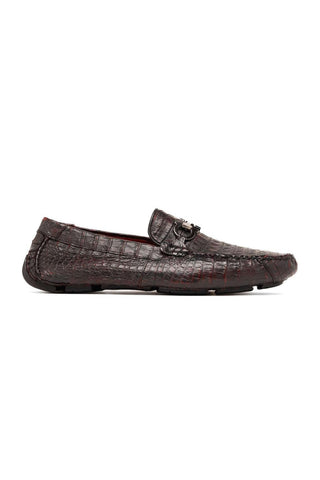 Marco Di Milano Parma Black Cherry Exotic Crocodile Moccasin Driver Horsebit Loafers (MDM1187)-AmbrogioShoes