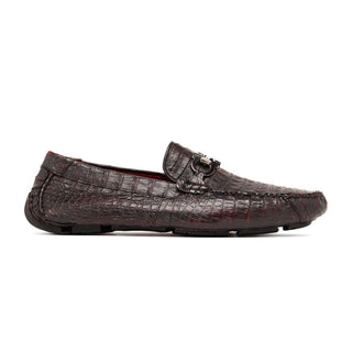 Marco Di Milano Parma Black Cherry Exotic Crocodile Moccasin Driver Horsebit Loafers (MDM1187)-AmbrogioShoes