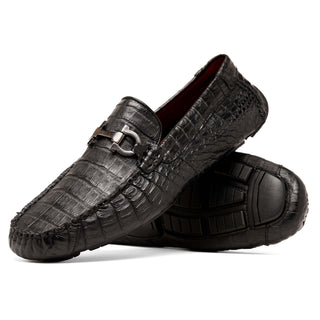 Marco Di Milano Parma Black Exotic Crocodile Moccasin Driver Horsebit Loafers (MDM1187)-AmbrogioShoes