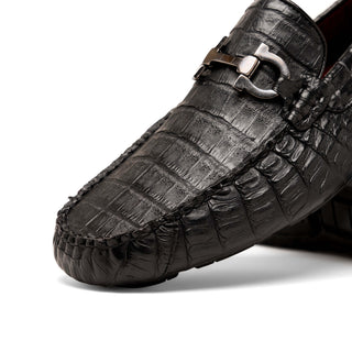 Marco Di Milano Parma Black Exotic Crocodile Moccasin Driver Horsebit Loafers (MDM1187)-AmbrogioShoes