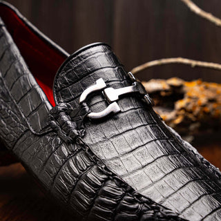 Marco Di Milano Parma Black Exotic Crocodile Moccasin Driver Horsebit Loafers (MDM1187)-AmbrogioShoes