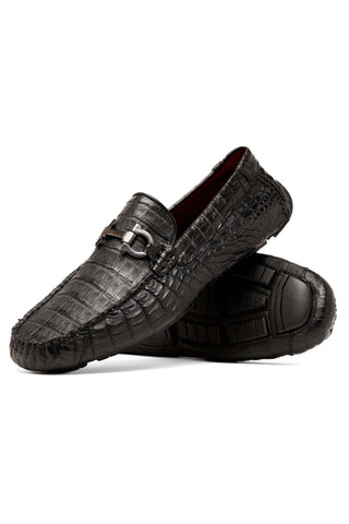 Marco Di Milano Parma Black Exotic Crocodile Moccasin Driver Horsebit Loafers (MDM1187)-AmbrogioShoes