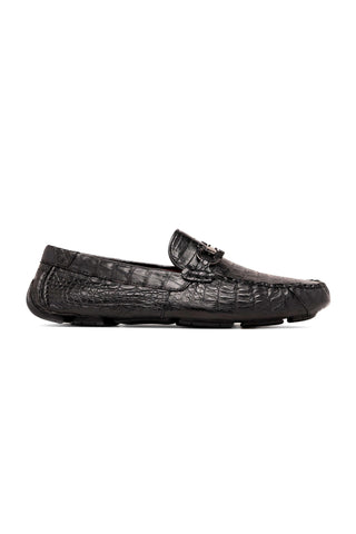 Marco Di Milano Parma Black Exotic Crocodile Moccasin Driver Horsebit Loafers (MDM1187)-AmbrogioShoes