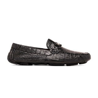 Marco Di Milano Parma Black Exotic Crocodile Moccasin Driver Horsebit Loafers (MDM1187)-AmbrogioShoes