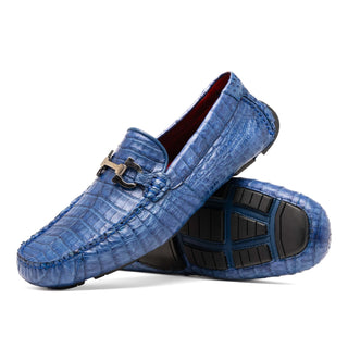 Marco Di Milano Parma Blue Jeans Exotic Crocodile Moccasin Driver Horsebit Loafers (MDM1187)-AmbrogioShoes
