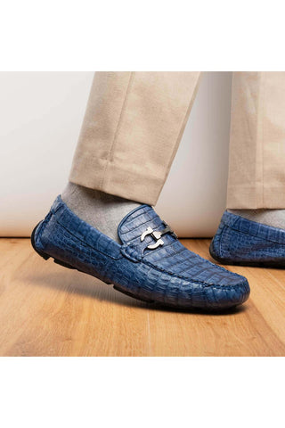Marco Di Milano Parma Blue Jeans Exotic Crocodile Moccasin Driver Horsebit Loafers (MDM1187)-AmbrogioShoes