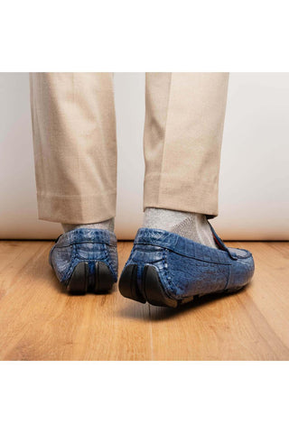 Marco Di Milano Parma Blue Jeans Exotic Crocodile Moccasin Driver Horsebit Loafers (MDM1187)-AmbrogioShoes