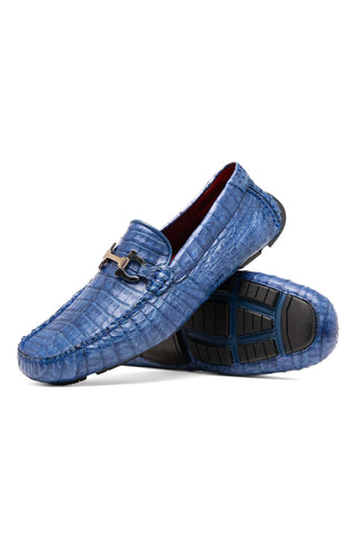 Marco Di Milano Parma Blue Jeans Exotic Crocodile Moccasin Driver Horsebit Loafers (MDM1187)-AmbrogioShoes