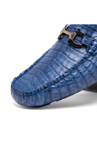 Marco Di Milano Parma Blue Jeans Exotic Crocodile Moccasin Driver Horsebit Loafers (MDM1187)-AmbrogioShoes