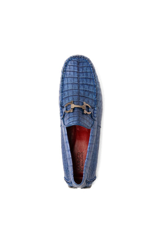 Marco Di Milano Parma Blue Jeans Exotic Crocodile Moccasin Driver Horsebit Loafers (MDM1187)-AmbrogioShoes