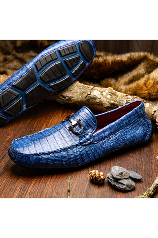 Marco Di Milano Parma Blue Jeans Exotic Crocodile Moccasin Driver Horsebit Loafers (MDM1187)-AmbrogioShoes
