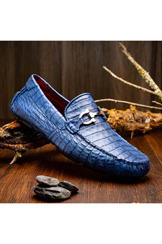 Marco Di Milano Parma Blue Jeans Exotic Crocodile Moccasin Driver Horsebit Loafers (MDM1187)-AmbrogioShoes