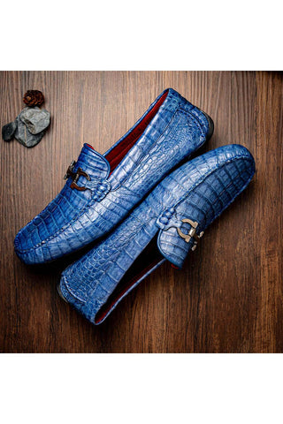 Marco Di Milano Parma Blue Jeans Exotic Crocodile Moccasin Driver Horsebit Loafers (MDM1187)-AmbrogioShoes