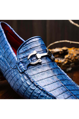 Marco Di Milano Parma Blue Jeans Exotic Crocodile Moccasin Driver Horsebit Loafers (MDM1187)-AmbrogioShoes