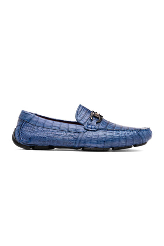 Marco Di Milano Parma Blue Jeans Exotic Crocodile Moccasin Driver Horsebit Loafers (MDM1187)-AmbrogioShoes