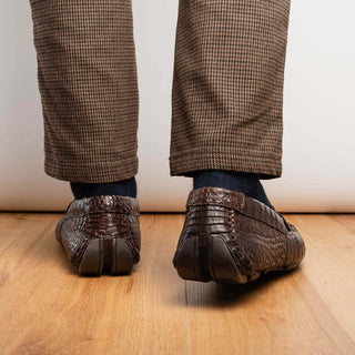 Marco Di Milano Parma Brown Exotic Crocodile Moccasin Driver Horsebit Loafers (MDM1187)-AmbrogioShoes