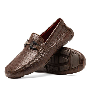 Marco Di Milano Parma Brown Exotic Crocodile Moccasin Driver Horsebit Loafers (MDM1187)-AmbrogioShoes