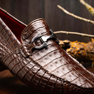 Marco Di Milano Parma Brown Exotic Crocodile Moccasin Driver Horsebit Loafers (MDM1187)-AmbrogioShoes