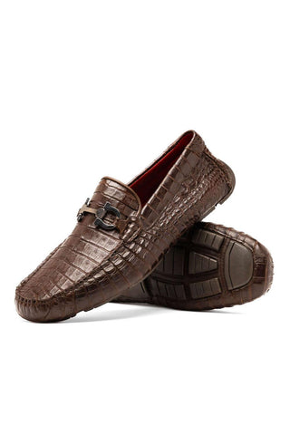 Marco Di Milano Parma Brown Exotic Crocodile Moccasin Driver Horsebit Loafers (MDM1187)-AmbrogioShoes